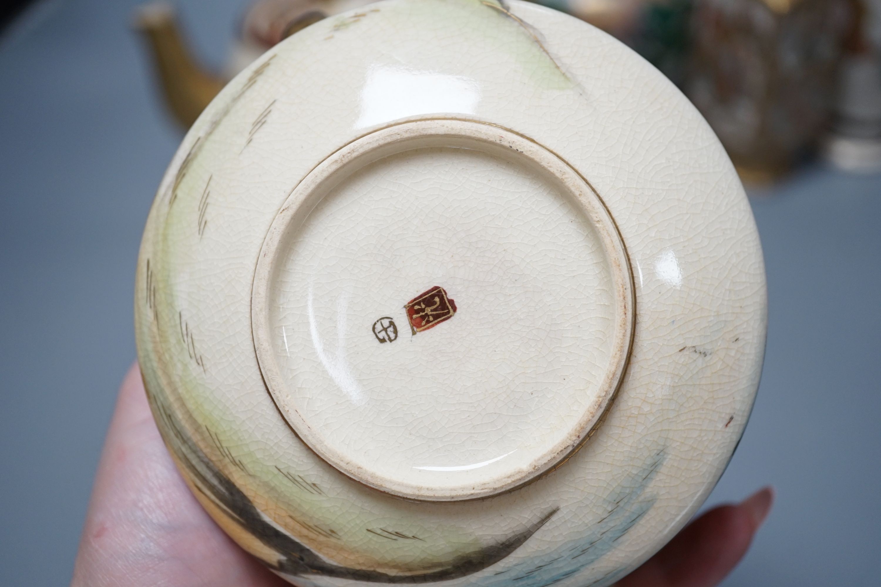 Japanese Satsuma and Fukagawa wares, Meiji period, teapot 10cm high